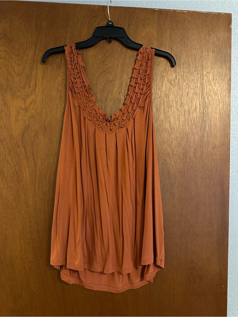 Maurices Sleeveless Smocked V-Neck Tank Top - Rust
